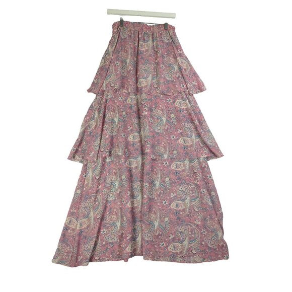 SHOW ME YOUR MUMU Tiered Smocked Maxi Dress Women SZ S Paisley Chiffon Strapless - Picture 1 of 6